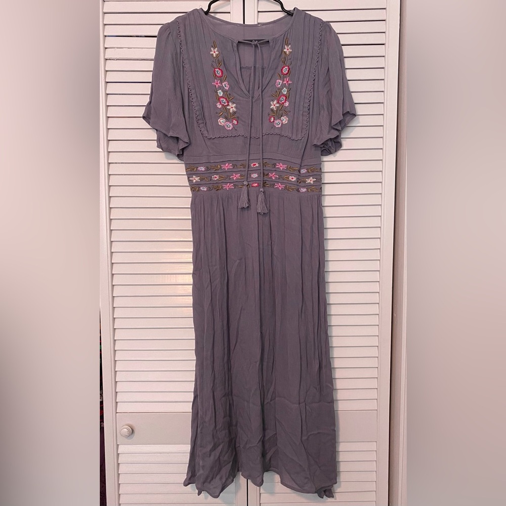 Embroidered Purple Sundress with Flutter Sleeves